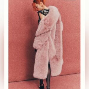 Avec Les Filles Faux Fur Long Overcoat - Rose OVERSIZED